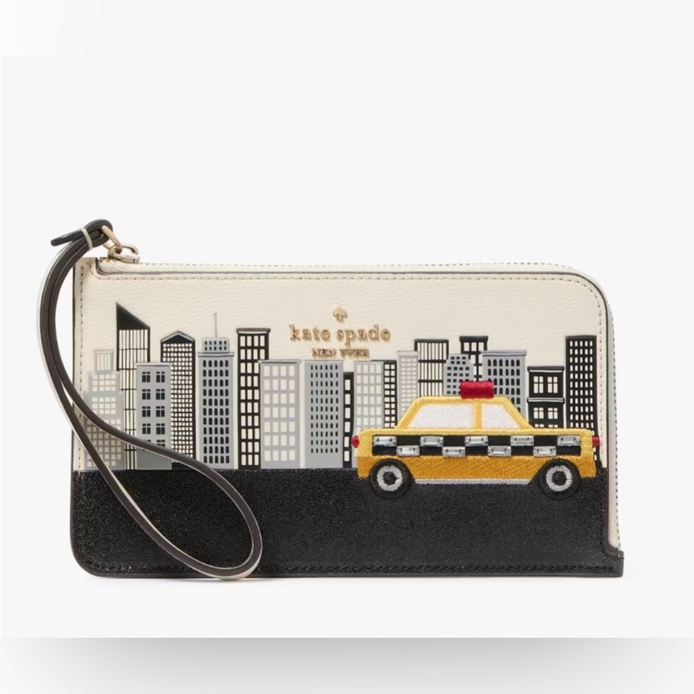 Last one!♠️New kate spade NYC Big Apple Taxi Small L-zip Wristlet, Meringue